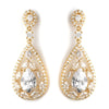 Gold Clear Multi Cut Teardrop CZ Crystal Chandelier Bridal Wedding Earrings 7769
