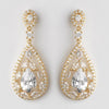 Gold Clear Multi Cut Teardrop CZ Crystal Chandelier Bridal Wedding Earrings 7769