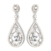 Antique Rhodium Silver Clear CZ Crystal Teardrop Bridal Wedding Earrings 7769
