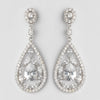 Antique Rhodium Silver Clear CZ Crystal Teardrop Bridal Wedding Earrings 7769