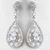 Antique Rhodium Silver Clear CZ Crystal Teardrop Bridal Wedding Earrings 7769