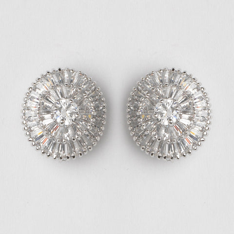 Oval Round Rhodium Clear CZ Crystal Bagquette Stud Bridal Wedding Earrings 82078