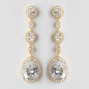 Gold Clear CZ Dangle Tear Drop & Round Crystal Dangle Bridal Wedding Earrings 8676