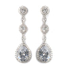 Gold Clear CZ Dangle Tear Drop & Round Crystal Dangle Bridal Wedding Earrings 8676