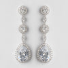 Gold Clear CZ Dangle Tear Drop & Round Crystal Dangle Bridal Wedding Earrings 8676