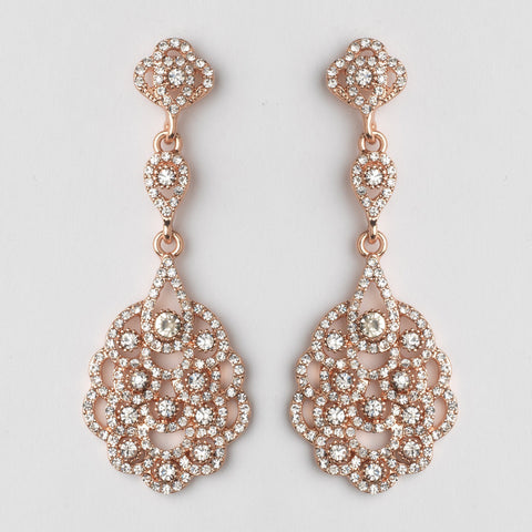 Rose Gold Clear Rhinestone Chandelier Bridal Wedding Earrings 8685