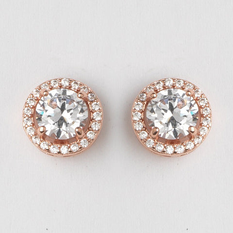 Rose Gold Clear Mini Pave Round CZ Stud Bridal Wedding Earrings 8845