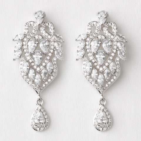 Rhodium Clear Marquise & Teardrop CZ Drop Bridal Wedding Earrings 9219