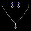 Rhodium Sapphire CZ Crystal Bridal Wedding Necklace 9729 & Drop Earrings 9729 Jewelry Set