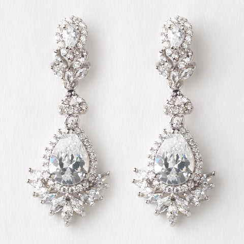 Rhodium Clear Marquise & Teardrop CZ Crystal Dangle Bridal Wedding Earrings 9742