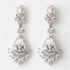 Rhodium Clear Marquise & Teardrop CZ Crystal Dangle Bridal Wedding Earrings 9742
