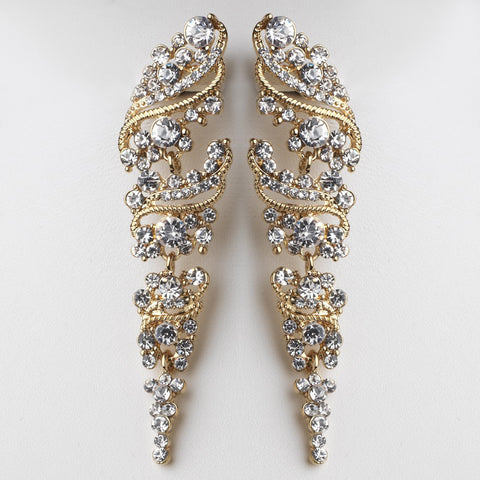 Gold Clear Vintage Grapevine Bridal Wedding Earrings 9883