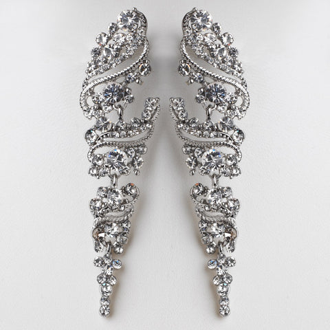 Rhodium Clear Vintage Grapevine Bridal Wedding Earrings 9883