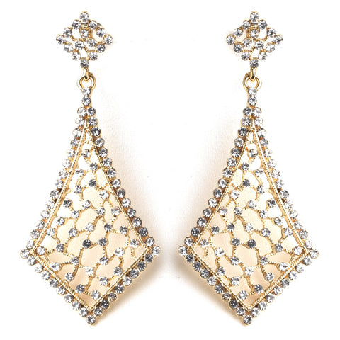 Vintage Gold Clear Bridal Wedding Earrings 9884