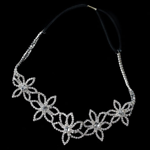 Silver Clear Rhinestone Floral Bridal Wedding Hair Bridal Wedding Elastic Headband 368