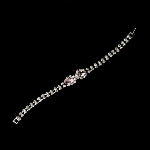 Silver Light Amethyst Teardrop Rhinestone Bridal Wedding Bracelet 0201