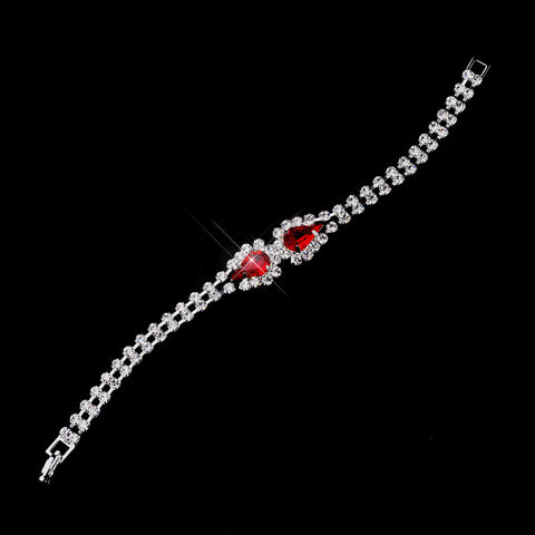 Silver Red Teardrop Rhinestone Bridal Wedding Bracelet 0201