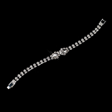 Silver Smoked Teardrop Rhinestone Bridal Wedding Bracelet 0201