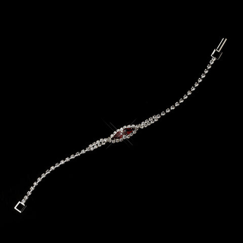 Silver Clear & Ruby Teardrop Rhinestone Bridal Wedding Bracelet 1051