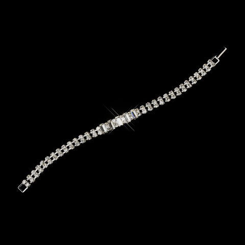 Silver Clear Baguette Rhinestone Bridal Wedding Bracelet 1710