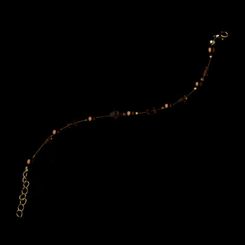 Brown Czech Glass & Swarovski Crystal Bead Illusion Gold Bridal Wedding Bracelet 2031