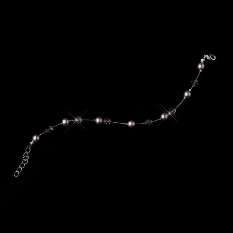 Light Amethyst Czech Glass Pearl & Swarovski Crystal Bead Illusion Silver Bridal Wedding Bracelet 2031