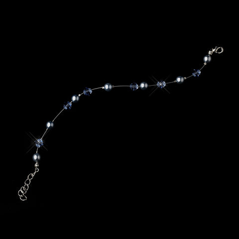 Light Blue Czech Glass Pearl & Swarovski Crystal Bead Illusion Silver Bridal Wedding Bracelet 2031