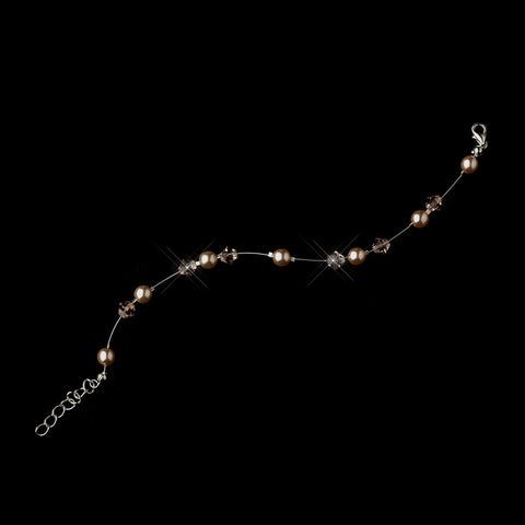 Pink Czech Glass Pearl & Swarovski Crystal Bead Illusion Silver Bridal Wedding Bracelet 2031