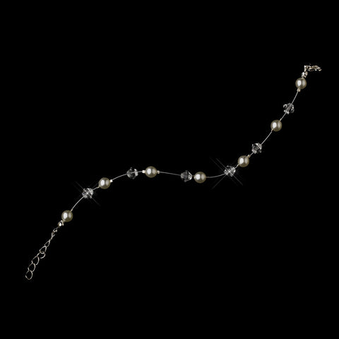 White Czech Glass Pearl & Swarovski Crystal Bead Illusion Silver Bridal Wedding Bracelet 2031