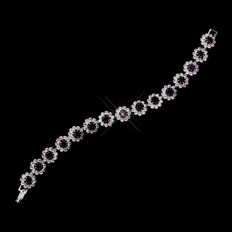 Silver Amethyst Round Rhinestone Bridal Wedding Bracelet 2614