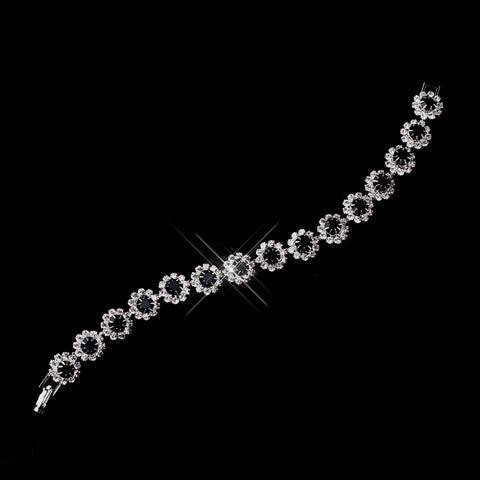 Silver Black Round Rhinestone Bridal Wedding Bracelet 2614