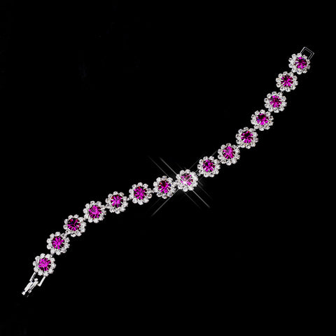 Silver Fuchsia Round Rhinestone Bridal Wedding Bracelet 2614