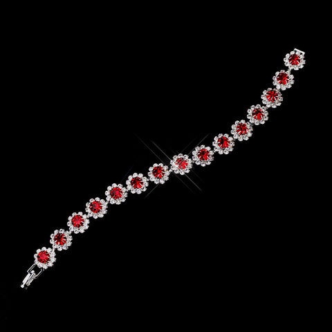 Silver Red Round Rhinestone Bridal Wedding Bracelet 2614