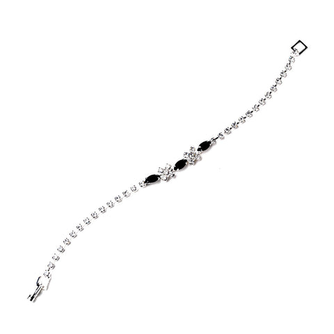 Silver Black & Clear Marquise Rhinestone Bridal Wedding Bracelet 3995