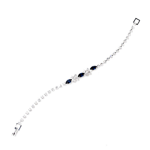 Silver Navy & Clear Marquise Rhinestone Bridal Wedding Bracelet 3995
