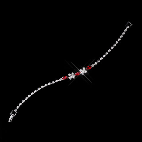 Silver Red & Clear Marquise Rhinestone Bridal Wedding Bracelet 3995
