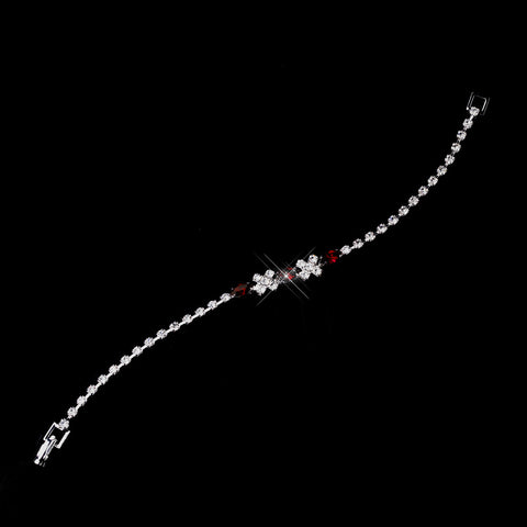 Silver Ruby & Clear Marquise Rhinestone Bridal Wedding Bracelet 3995