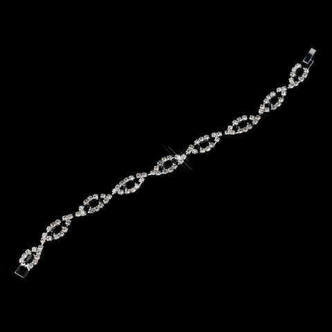 Silver Black & Clear Marquise Rhinestone Bridal Wedding Bracelet 4054