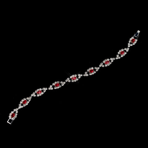 Silver Red & Clear Marquise Rhinestone Bridal Wedding Bracelet 4054