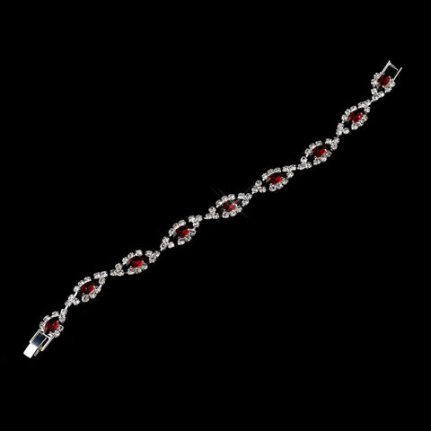 Silver Ruby & Clear Marquise Rhinestone Bridal Wedding Bracelet 4054