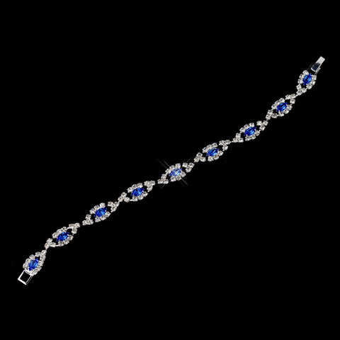Silver Sapphire & Clear Marquise Rhinestone Bridal Wedding Bracelet 4054