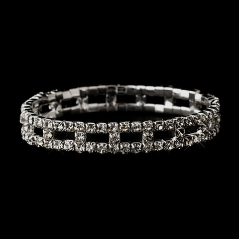 Silver Clear Rhinestone Stretch Bridal Wedding Bracelet 8043