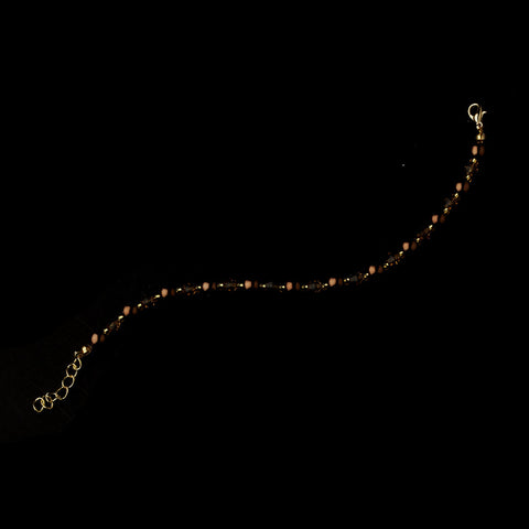 Gold Brown Glass Pearls & Clear Swarovski Crystal Bridal Wedding Bracelet 8657