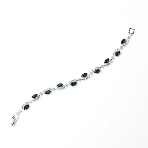 Silver Emerald & Clear Marquise Rhinestone Bridal Wedding Bracelet 9344