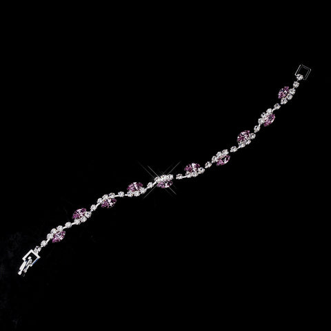 Silver Light Amethyst & Clear Marquise Rhinestone Bridal Wedding Bracelet 9344