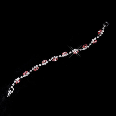 Silver Pink & Clear Marquise Rhinestone Bridal Wedding Bracelet 9344