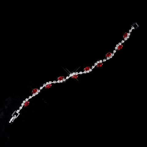 Silver Red & Clear Marquise Rhinestone Bridal Wedding Bracelet 9344