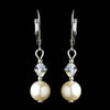 Silver Ivory Glass Pearl & Clear Swarovski Crystal Bead Bridal Wedding Earrings 0044