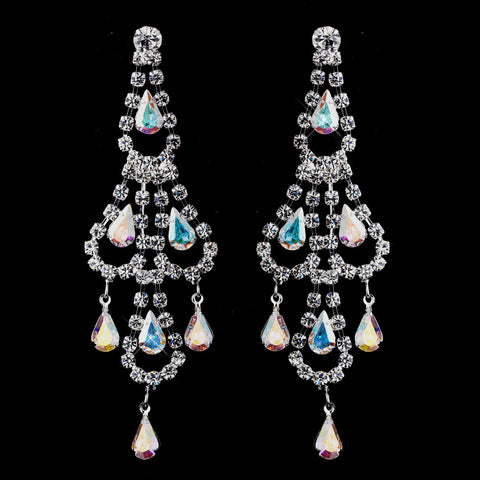 Silver AB & Clear Teardrop Rhinestone Chandelier Bridal Wedding Earrings 0106