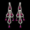 Silver Fuchsia & Clear Teardrop Rhinestone Chandelier Bridal Wedding Earrings 0106